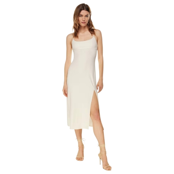Wilfred Gold Camel Open-Back Dreamweaver Dress Size Large Relux Jersey with Slit - Picture 1 of 9